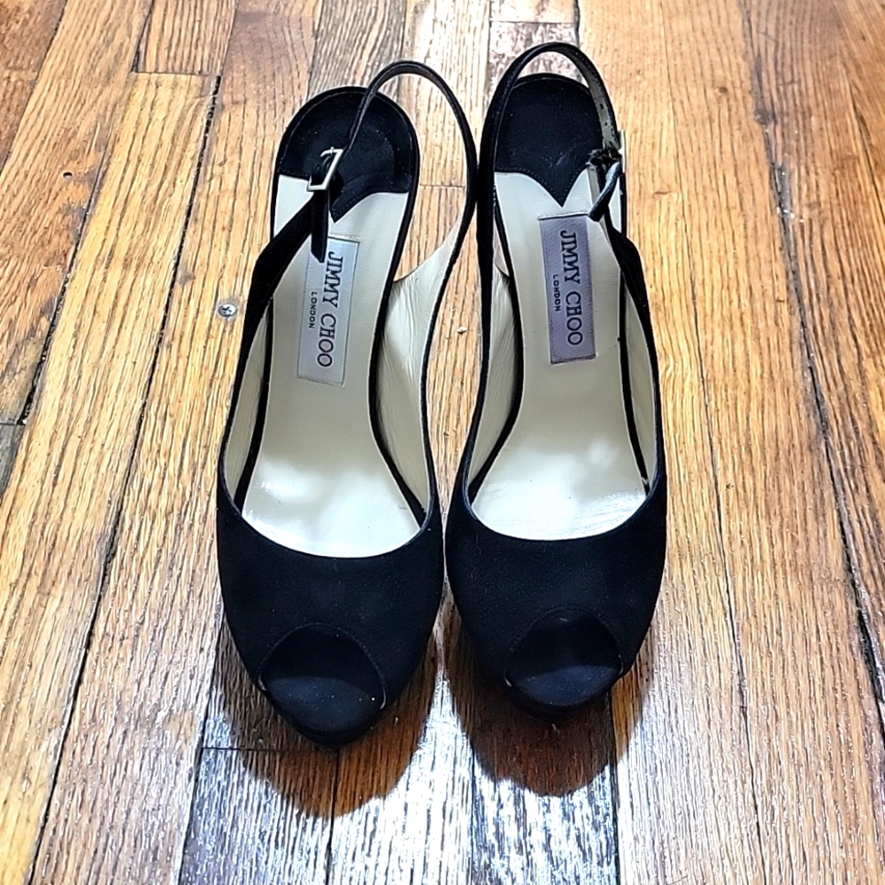 Jimmy Choo: Black high heel, open toe